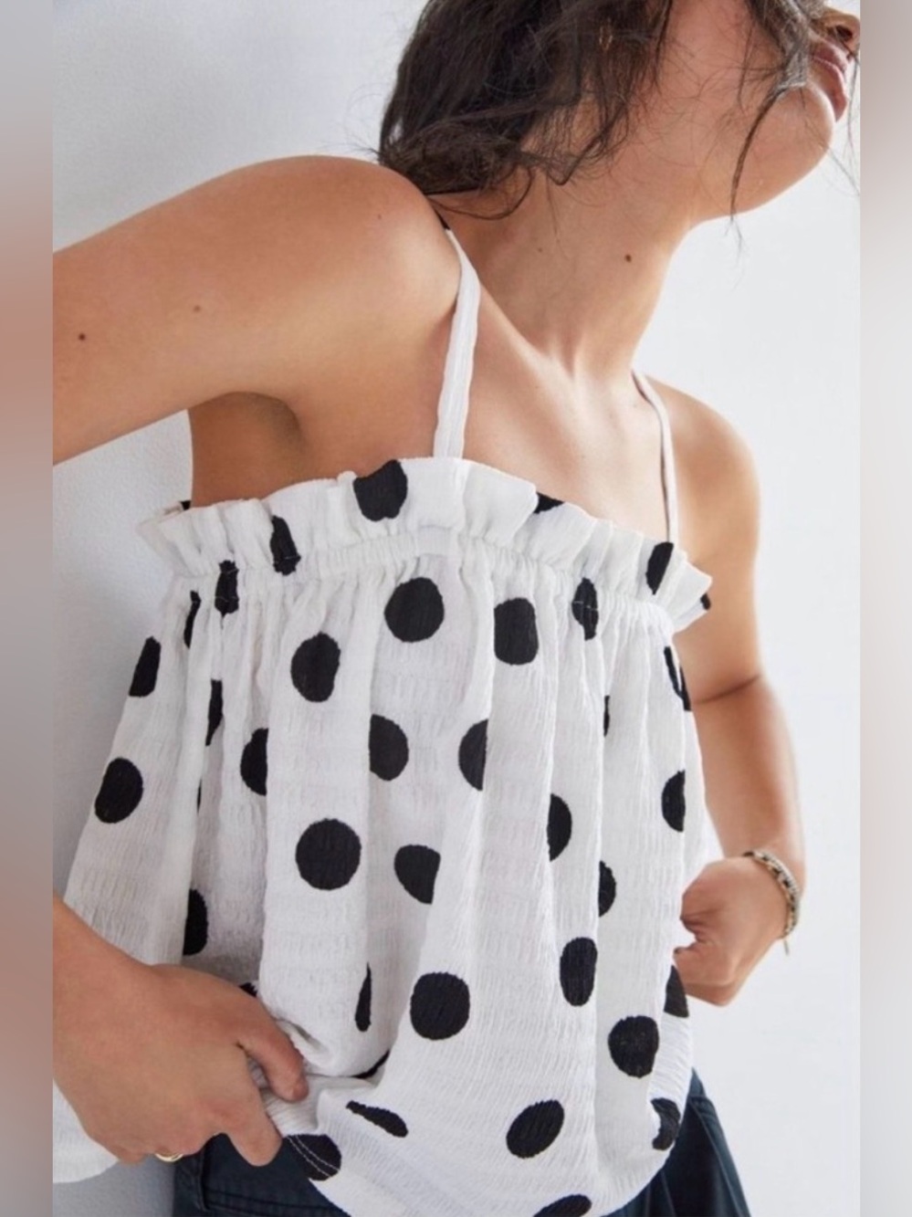 Anthropologie Current Air Black and White Polka Dot Tank